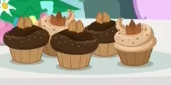 Size: 507x254 | Tagged: almond, cropped, cupcake, derpibooru import, food, frosting, nuts, safe, screencap, sprinkles, student counsel, walnut