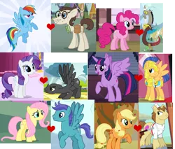 Size: 1480x1263 | Tagged: safe, derpibooru import, applejack, discord, donut joe, flash sentry, fluttershy, gizmo, open skies, pinkie pie, rainbow dash, rarity, thunderlane, twilight sparkle, twilight sparkle (alicorn), alicorn, draconequus, earth pony, pegasus, pony, unicorn, discopie, donutjack, female, flashlight, gizmodash, male, mane six, mare, openshy, rarlane, shipping, shipping domino, stallion, straight