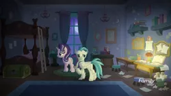 Size: 1920x1080 | Tagged: safe, derpibooru import, screencap, starlight glimmer, terramar, classical hippogriff, hippogriff, pony, unicorn, student counsel, book, bunk bed, dark, desk, female, ladder, lamp, male, mare, moon, night, paper, rug, school of friendship, shelf, silverstream's room, trash can, treasure chest