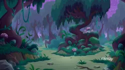 Size: 1920x1080 | Tagged: background, derpibooru import, discovery family logo, everfree forest, forest, moss, mushroom, no pony, safe, screencap, student counsel, tree, vine