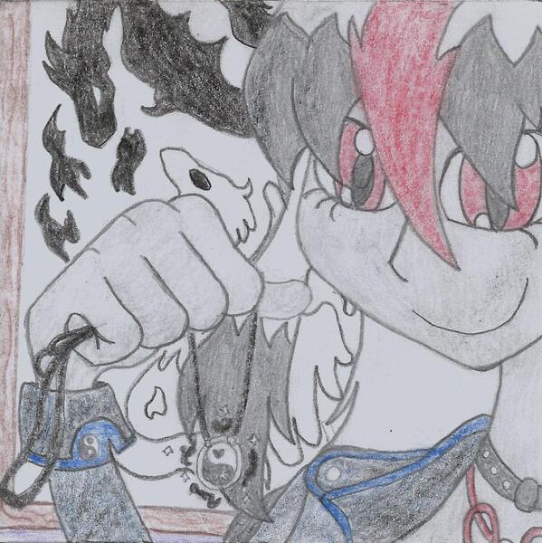 Size: 1059x1060 | Tagged: safe, artist:nephilim rider, derpibooru import, oc, oc:heaven lost, equestria girls, colored pencil drawing, geode of pyrokinesis, traditional art, yin-yang