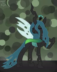 Size: 847x1080 | Tagged: safe, artist:breeze the peryton, derpibooru import, queen chrysalis, changeling, changeling queen, art, bug horse, drawing, female, green background, simple background