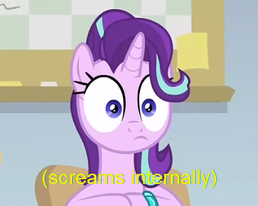 Size: 376x300 | Tagged: safe, derpibooru import, edit, edited screencap, screencap, starlight glimmer, pony, unicorn, student counsel, cropped, faic, female, internal screaming, mare, meme, meta, screaming internally, solo, twitter, x internally