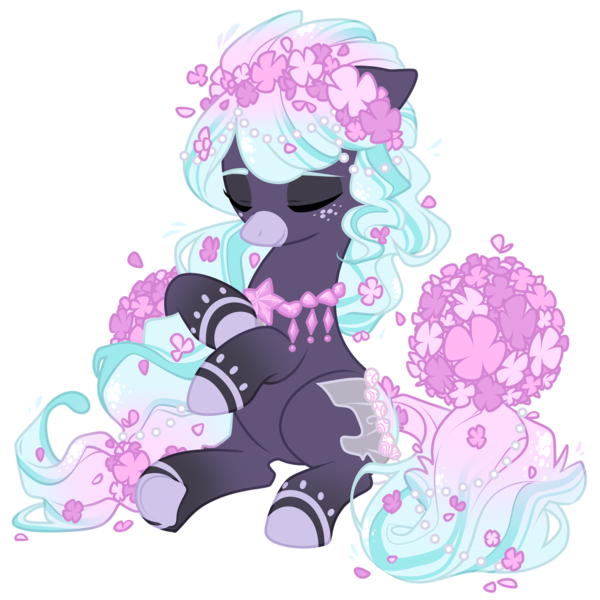 Size: 1280x1280 | Tagged: artist:jojuki-chan, derpibooru import, eyes closed, female, flower, mare, oc, oc:aura cascade, original species, pond pony, safe, simple background, solo, transparent background