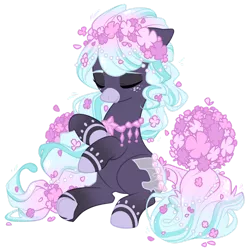 Size: 1280x1280 | Tagged: artist:jojuki-chan, derpibooru import, eyes closed, female, flower, mare, oc, oc:aura cascade, original species, pond pony, safe, simple background, solo, transparent background