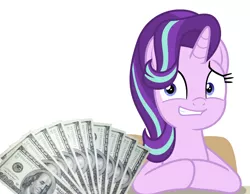 Size: 900x700 | Tagged: safe, derpibooru import, starlight glimmer, pony, student counsel, capitalism, exploitable meme, fistful of yen, implied prostitution, meme, money, solo