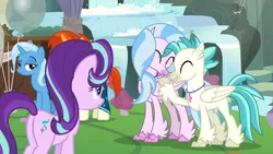 Size: 1920x1080 | Tagged: safe, derpibooru import, screencap, silverstream, starlight glimmer, sunburst, terramar, trixie, classical hippogriff, hippogriff, pony, unicorn, student counsel, brother and sister, butt, cute, diastreamies, female, glimmer glutes, male, mare, plot, siblings, terrabetes
