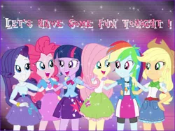 Size: 1024x768 | Tagged: safe, artist:natoumjsonic, derpibooru import, applejack, fluttershy, pinkie pie, rainbow dash, rarity, twilight sparkle, equestria girls, perfect day for fun, text