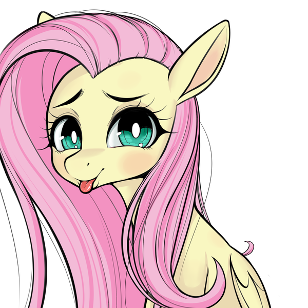 Size: 3000x3000 | Tagged: safe, artist:coinpo, derpibooru import, fluttershy, pegasus, pony, bust, cute, female, folded wings, looking at you, mare, portrait, shyabetes, simple background, smiling, solo, tongue out, white background, wings