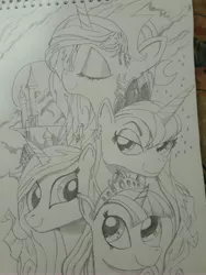 Size: 3096x4128 | Tagged: safe, artist:andypriceart, artist:tuxrap, derpibooru import, princess cadance, princess celestia, princess luna, twilight sparkle, twilight sparkle (alicorn), alicorn, pony, alicorn tetrarchy, smiling, smirk, traditional art