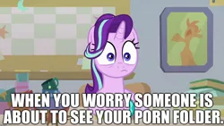 Size: 1920x1080 | Tagged: suggestive, derpibooru import, edit, edited screencap, screencap, starlight glimmer, pony, unicorn, student counsel, caption, faic, female, image macro, implied porn, mare, meme, relatable, starlight glimmer is best facemaker, text, worried