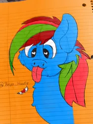 Size: 720x960 | Tagged: artist needed, safe, derpibooru import, oc, oc:bryce hoodie, unofficial characters only, pony, cheek fluff, heart eyes, lined paper, solo, tongue out, traditional art, wingding eyes