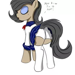 Size: 2000x2000 | Tagged: suggestive, artist:hamsandwich, derpibooru import, oc, earth pony, pony, boyshorts, clothes, eyes closed, eyeshadow, makeup, panties, school uniform, simple background, socks, solo, talking to viewer, underwear, white underwear