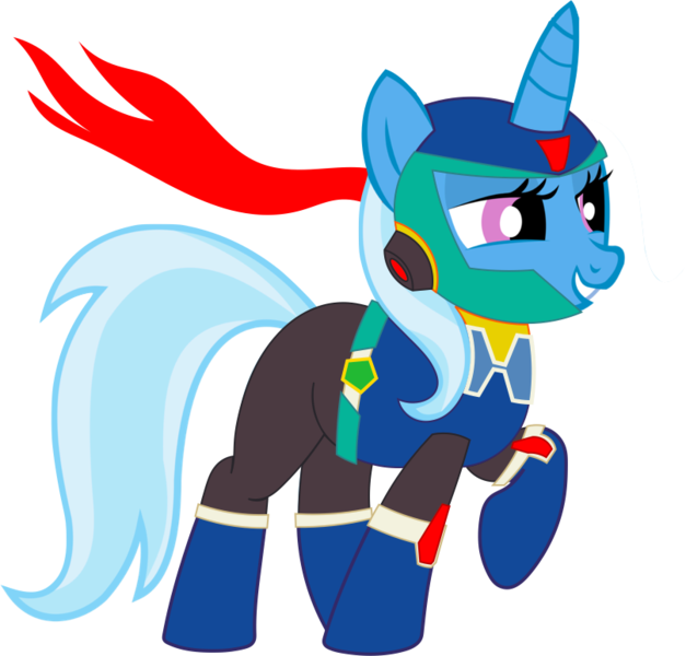 Size: 807x772 | Tagged: safe, artist:4-chap, derpibooru import, trixie, pony, unicorn, armor, clothes, cosplay, costume, crossover, female, helmet, mare, megaman, megaman x, simple background, solo, transparent background