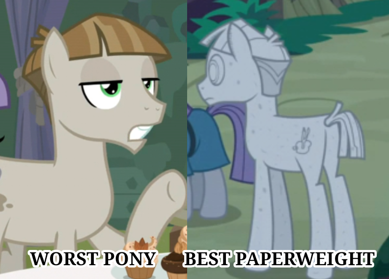 Size: 792x567 | Tagged: derpibooru import, edit, edited screencap, maud pie, mudbriar, op is right, petrification, rockbriar, safe, screencap, student counsel, text, worst pony