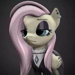 Size: 1080x1080 | Tagged: safe, artist:dazzion, derpibooru import, fluttershy, pegasus, pony, 3d, bust, clothes, ear piercing, eyeshadow, female, fluttergoth, folded wings, grainy, jewelry, makeup, mare, noise, piercing, portrait, pose, solo, source filmmaker, wings