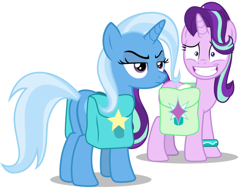 Size: 7602x6000 | Tagged: safe, artist:famousmari5, derpibooru import, starlight glimmer, trixie, pony, unicorn, student counsel, absurd resolution, bag, butt, plot, saddle bag, simple background, smiling, transparent background