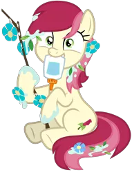 Size: 5000x6535 | Tagged: safe, artist:djdavid98, derpibooru import, roseluck, pony, student counsel, .svg available, cute, cuteluck, flower, flower in hair, glue, messy, mouth hold, rosabetes, silly, silly pony, simple background, sitting, solo, stick, transparent background, underhoof, vector