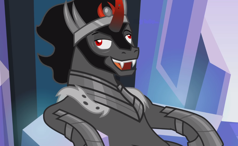 Size: 1300x800 | Tagged: safe, derpibooru import, edit, edited screencap, screencap, king sombra, pony, the beginning of the end, derp, solo, stupid sexy sombra, throne