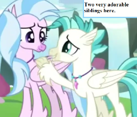 Size: 473x403 | Tagged: brother and sister, captain obvious, cropped, cute, derpibooru import, diastreamies, edit, edited screencap, female, inset, jewelry, male, necklace, safe, screencap, siblings, silverstream, student counsel, terrabetes, terramar, text