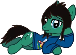 Size: 1161x846 | Tagged: safe, artist:lightningbolt, derpibooru import, ponified, earth pony, pony, .svg available, bring me the horizon, clothes, drop dead clothing, hoof on cheek, lidded eyes, long sleeves, looking at you, male, pose, prone, seductive pose, shirt, simple background, solo, stallion, svg, tom sykes, transparent background, vector