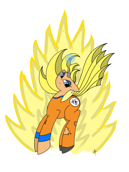 Size: 2048x2732 | Tagged: safe, artist:nthdegr33, derpibooru import, oc, ponified, earth pony, pony, unicorn, dragon ball z, goku, simple background, solo, super saiyan, transparent background