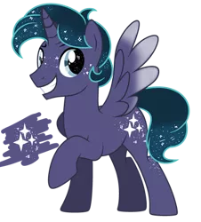 Size: 400x443 | Tagged: safe, artist:catpony13, derpibooru import, oc, oc:leo sparkle, alicorn, pony, alicorn oc, base used, ethereal mane, horn, male, offspring, parent:flash sentry, parent:twilight sparkle, parents:flashlight, raised hoof, simple background, solo, stallion, starry mane, transparent background, wings