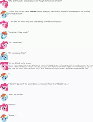 Size: 848x1117 | Tagged: artist:dziadek1990, cartoon physics, conversation, derpibooru import, dialogue, emote story, flower pot, food, implied lily, noodles, phone book, pinkie pie, rainbow dash, ramen, reddit, safe, slice of life, text, the horror, wordplay