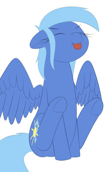 Size: 1233x1919 | Tagged: safe, artist:yannerino, derpibooru import, oc, oc:wind shear, unofficial characters only, pegasus, pony, eyes closed, raspberry, sitting, tongue out