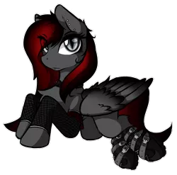 Size: 1157x1142 | Tagged: safe, artist:arjinmoon, derpibooru import, oc, oc:burning shadow, pegasus, pony, vampire, boots, chest fluff, clothes, ear piercing, edgy, eye clipping through hair, female, folded wings, lip piercing, looking at you, mare, piercing, shoes, side, simple background, solo, transparent background, wings