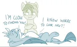 Size: 759x469 | Tagged: safe, artist:sintakhra, derpibooru import, gallus, sandbar, earth pony, gryphon, pony, tumblr:studentsix, chest fluff, cropped, eyes closed, male, paws, sandbar is not amused, tail, unamused