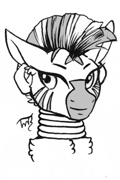 Size: 1000x1500 | Tagged: artist:tillie-tmb, bust, derpibooru import, monochrome, portrait, safe, solo, zebra, zecora