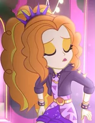 Size: 683x876 | Tagged: safe, derpibooru import, screencap, adagio dazzle, equestria girls, equestria girls series, find the magic, spoiler:eqg series (season 2), alternate clothes, bracelet, clothes, cropped, curly hair, eyes closed, female, hairband, jacket, jewelry, leather jacket, neon, shoes, singing, spiked headband, spiked wristband, waist belt, wristband