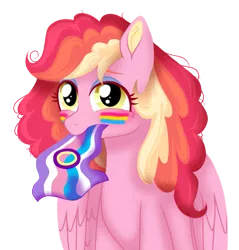 Size: 1221x1279 | Tagged: safe, artist:unoriginai, derpibooru import, oc, oc:sugar crash, pegasus, pony, cute, flag, intersex, magical lesbian spawn, offspring, pansexual, pansexual pride flag, parent:pinkie pie, parent:rainbow dash, parents:pinkiedash, pride, pride flag, pride month