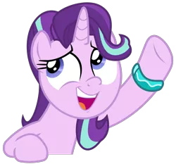Size: 2459x2294 | Tagged: safe, artist:sketchmcreations, derpibooru import, starlight glimmer, pony, unicorn, student counsel, bracelet, female, jewelry, mare, open mouth, raised hoof, simple background, solo, starlight glimmer is best facemaker, starlight's bracelet, transparent background, vector