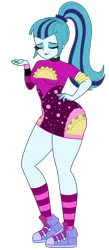 Size: 1000x2300 | Tagged: safe, artist:mashoart, derpibooru import, sonata dusk, equestria girls, equestria girls series, find the magic, spoiler:eqg series (season 2), ass, breasts, butt, clothes, converse, eyes closed, female, legs, minidress, shoes, simple background, smiling, sneakers, socks, solo, sonata donk, striped socks, taco dress, thighs, transparent background