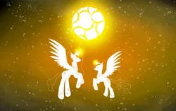 Size: 4961x3112 | Tagged: safe, artist:casparraillen, derpibooru import, princess celestia, princess luna, alicorn, pony, absurd resolution, female, gold, magic, mare, princess, solo, stars, sun, wallpaper, yellow