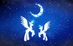 Size: 4961x3112 | Tagged: safe, artist:casparraillen, derpibooru import, princess celestia, princess luna, alicorn, pony, absurd resolution, blue, female, magic, mare, moon, princess, solo, stars, wallpaper