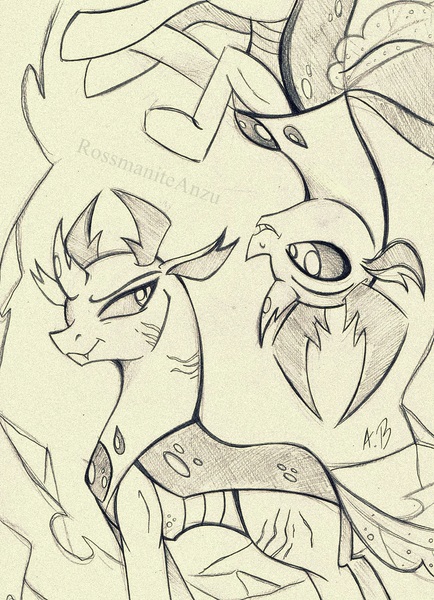 Size: 1598x2209 | Tagged: artist:rossmaniteanzu, brothers, changedling, changedling brothers, changeling, derpibooru import, king thorax, male, pencil drawing, pharynx, prince pharynx, safe, siblings, sketch, thorax, traditional art