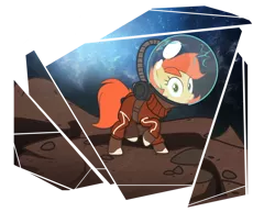 Size: 1024x791 | Tagged: safe, artist:rexyseven, derpibooru import, oc, oc:rusty gears, unofficial characters only, earth pony, pony, astronaut, crack, female, heterochromia, mare, simple background, solo, spacesuit, transparent background
