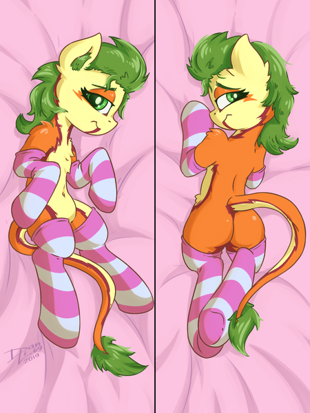 Size: 2000x2666 | Tagged: artist:danli69, body pillow, clothes, derpibooru import, female, mare, monster mare, monster pony, oc, oc:non toxic, original species, rule 63, safe, socks, solo, striped socks, tatzlpony, unofficial characters only