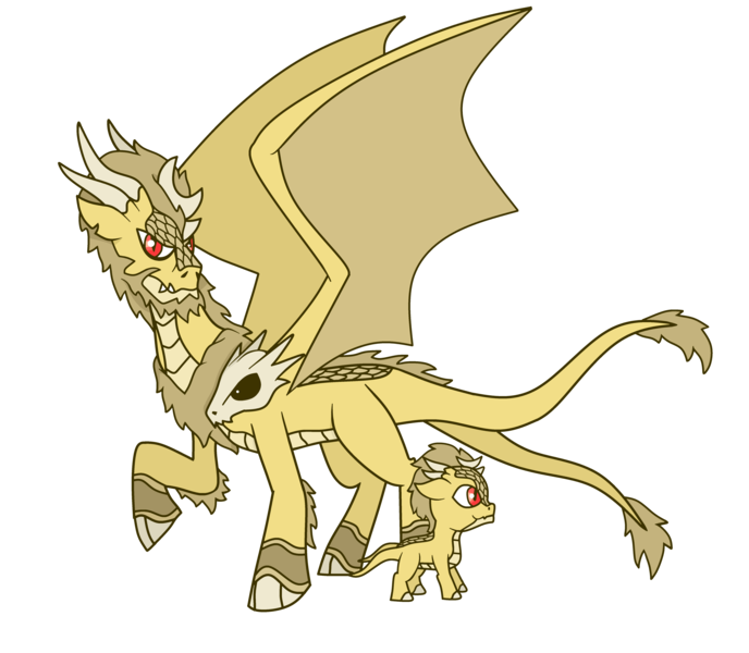 Size: 5500x4800 | Tagged: safe, artist:maxter-advance, derpibooru import, kaiju, kirin, winged kirin, dorat, fangs, foal, godzilla, godzilla (series), horns, kaiju kirin, king ghidorah, kirinified, male, multiple tails, simple background, skull, species swap, stallion, tail, transparent background, two tails, wings