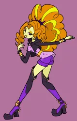 Size: 1272x2000 | Tagged: safe, artist:mysteriousshine, derpibooru import, adagio dazzle, equestria girls, equestria girls series, find the magic, spoiler:eqg series (season 2), adoragio, clothes, cute, female, high heels, open mouth, purple background, shoes, shorts, simple background, solo
