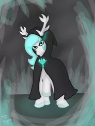 Size: 1080x1440 | Tagged: artist:breeze the peryton, bored, cloak, clothes, deer, deer pony, derpibooru import, hybrid, magic, oc, oc:breeze the peryton, original species, peryton, safe, what is life