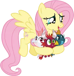 Size: 6000x6186 | Tagged: safe, artist:pirill, derpibooru import, baby cinder, baby rubble, baby sparks, fluttershy, dragon, pegasus, pony, sweet and smoky, .ai available, absurd resolution, baby, baby dragon, cute, dragoness, female, flying, male, mare, shyabetes, simple background, transparent background, vector