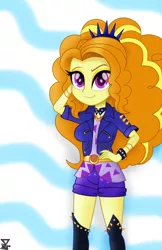 Size: 2800x4318 | Tagged: safe, artist:theretroart88, derpibooru import, adagio dazzle, equestria girls, equestria girls series, find the magic, spoiler:eqg series (season 2), armband, boots, bracelet, clothes, female, jacket, jewelry, leather jacket, shoes, shorts, simple background, smiling, solo, transparent background