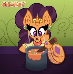 Size: 758x768 | Tagged: safe, artist:snakeythingy, derpibooru import, saffron masala, lamia, original species, snake, snake pony, cooking, kitchen, prehensile tail, species swap, story included, tail hold, the tasty treat