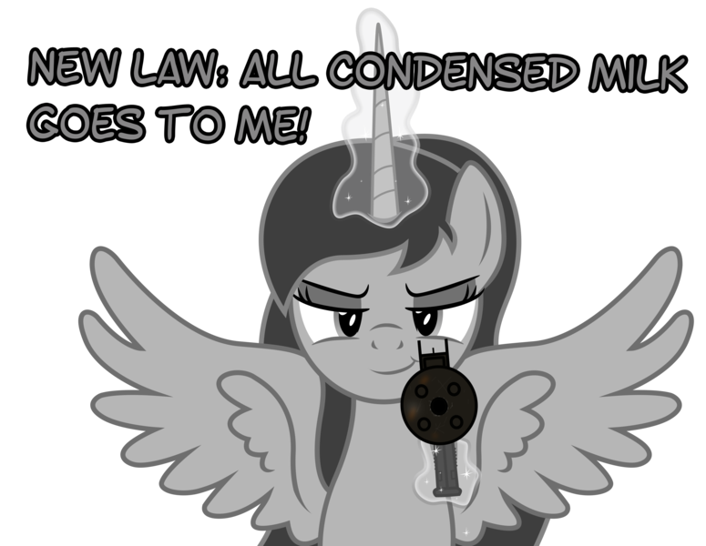 Size: 3570x2764 | Tagged: safe, artist:darkstorm619, derpibooru import, oc, oc:dossier, alicorn, pony, alicornified, gun, magic, race swap, simple background, smiling, smirk, solo, spread wings, talking to viewer, telekinesis, transparent background, vss vintorez, weapon, wings