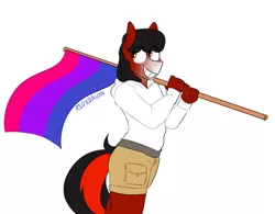 Size: 970x755 | Tagged: safe, artist:redxbacon, derpibooru import, oc, oc:florid, anthro, earth pony, bisexual, bisexual pride flag, clothes, flag, pride, pride flag, pride month, red and black oc, solo