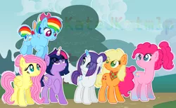 Size: 2550x1574 | Tagged: safe, artist:katejk-tmlp, artist:shiibases, derpibooru import, applejack, fluttershy, pinkie pie, rainbow dash, rarity, twilight sparkle, twilight sparkle (alicorn), alicorn, earth pony, pegasus, pony, unicorn, alternate design, alternate hairstyle, bandana, base used, chest fluff, colored hooves, colored horn, colored wings, colored wingtips, cute, dashabetes, diapinkes, ear fluff, eye clipping through hair, female, flying, hair bun, hoof on chest, horn, jackabetes, mane six, mare, ponytail, raribetes, shyabetes, smiling, twiabetes, watermark, wings